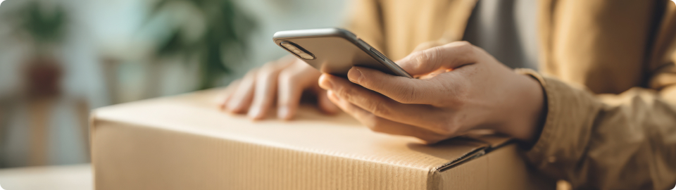 スマートフォンを手に取り、設定画面を操作する手元
