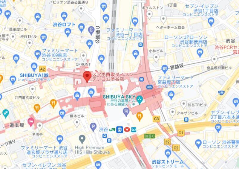 ダイワンテレコム渋谷店の地図