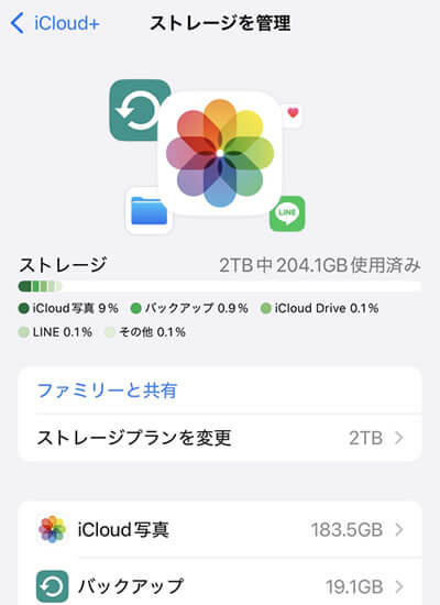 iCloudストレージの確認方法