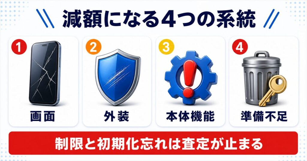スマホ買取の減額事例と査定への影響の早見表