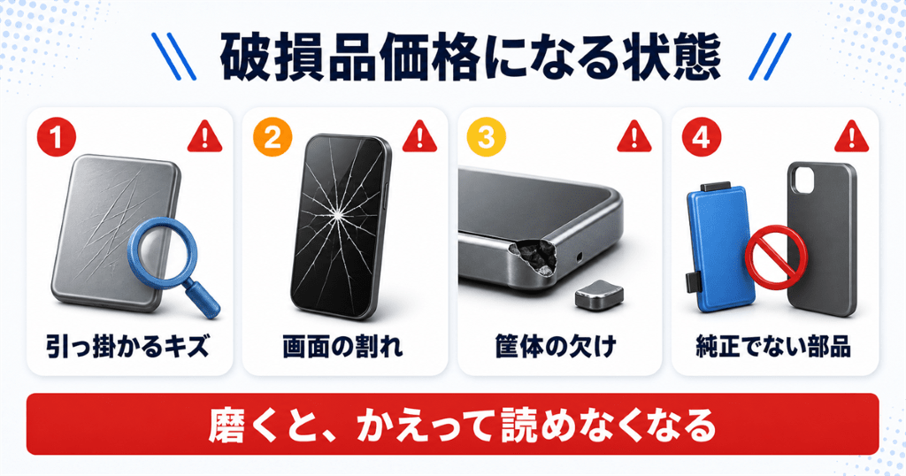 au下取りで破損品価格が適用される具体的な状態