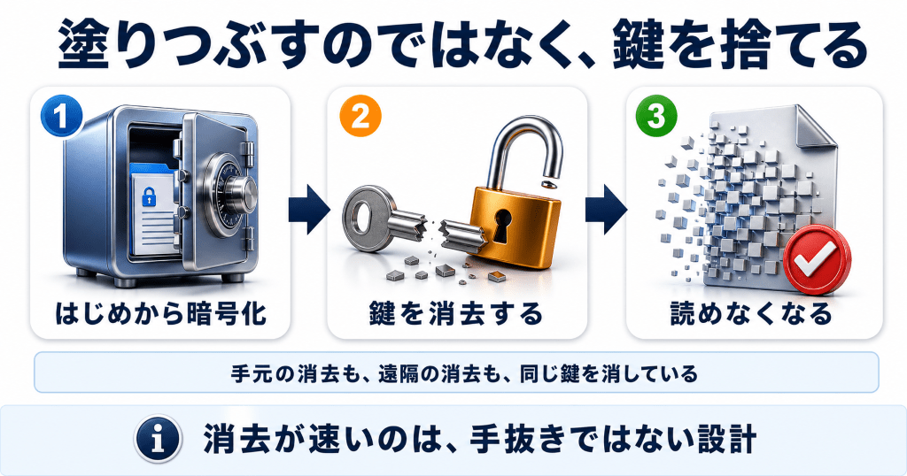iPhoneのデータ消去が暗号鍵の破棄で成立する仕組み