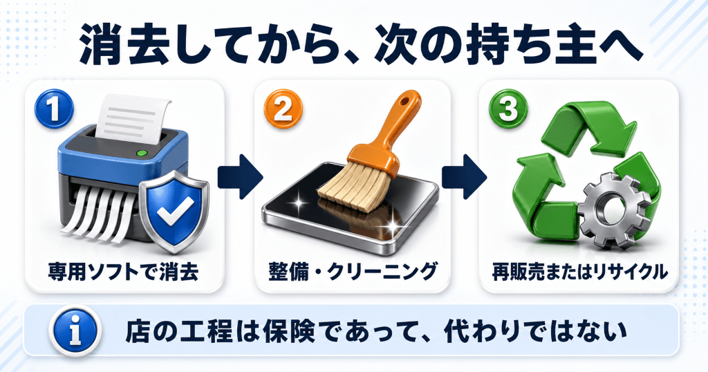 エディオンで買い取られたiPhoneのデータ消去と再販の流れ
