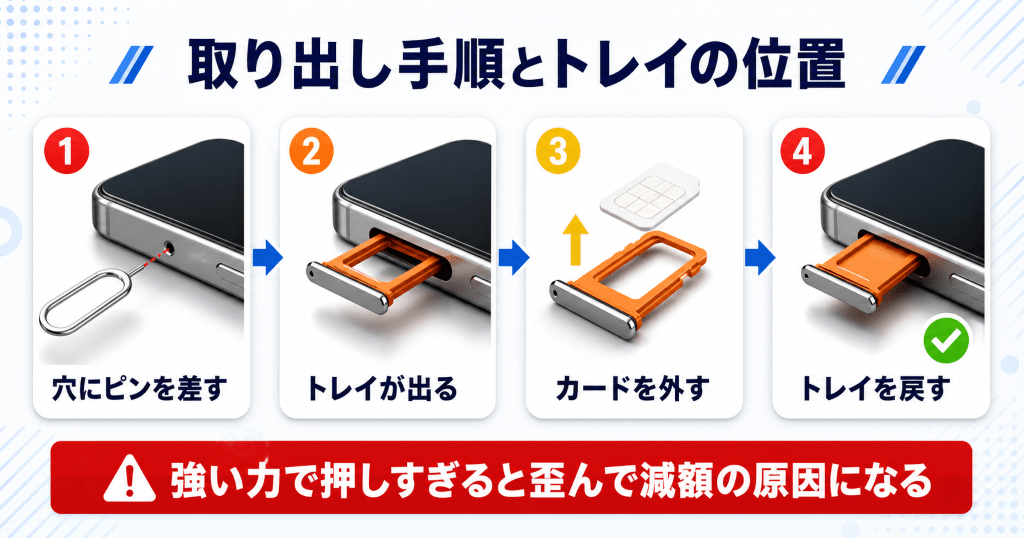 物理SIMを取り出す手順とトレイの位置