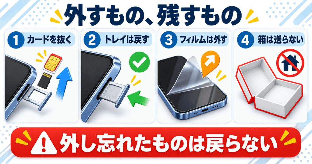 iPhone下取りで本体から外すものとつけたまま出すもの