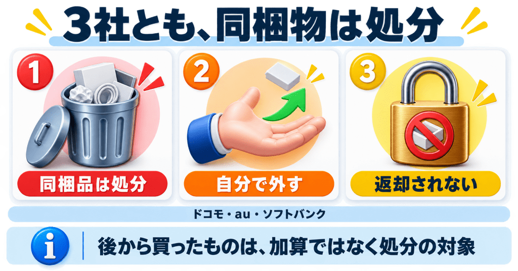 ドコモ・au・ソフトバンクが下取りで外すよう求めているもの