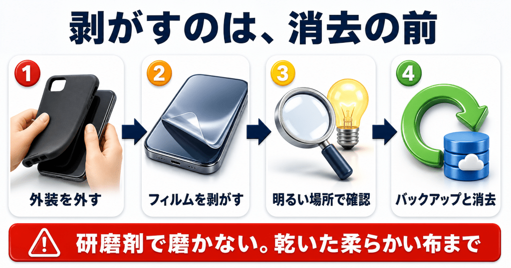 iPhone下取り前に保護フィルムを剥がすタイミングと安全な外し方