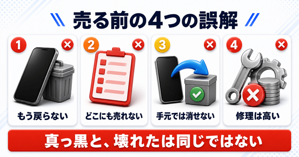 電源がつかないiPhoneを売る前に外したい4つの誤解