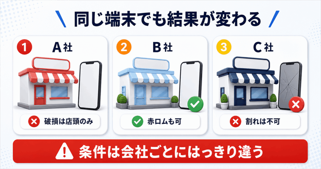 ゲオ・ブックオフ・ハードオフのスマホ買取条件 比較早見表