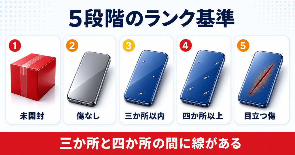 クイック買取はキズの箇所数で6ランクに分かれる