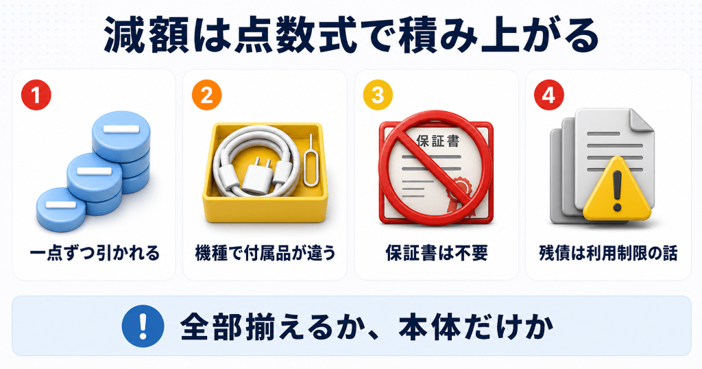 クイック買取は付属品と残債で減額される