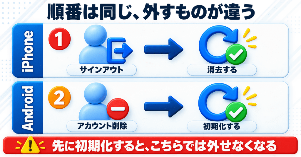 スマホの初期化の前に外すアカウントがiPhoneとAndroidで違うこと