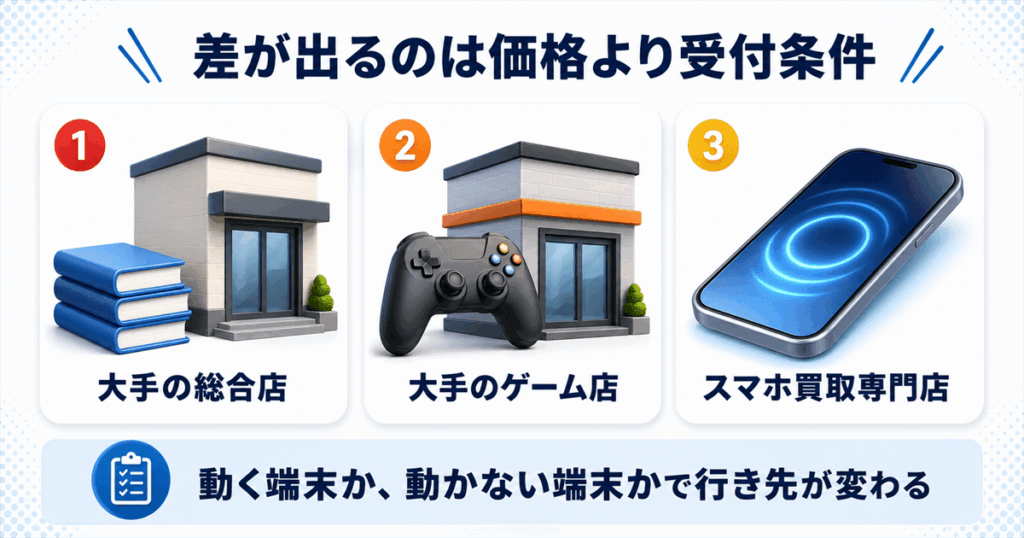 TSUTAYA・ゲオ・買取専門店の条件早見表