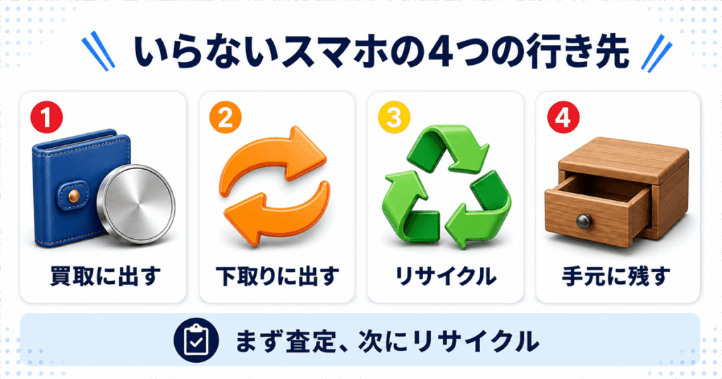 古いスマホの買取・下取り・リサイクル・放置を比べる