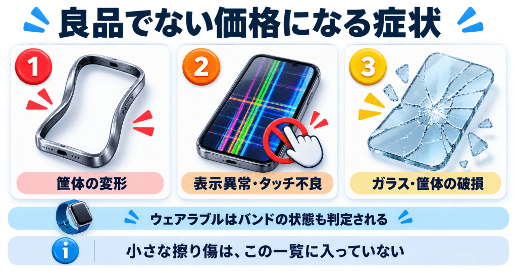 ソフトバンク下取りで良品でない場合の価格が適用される症状