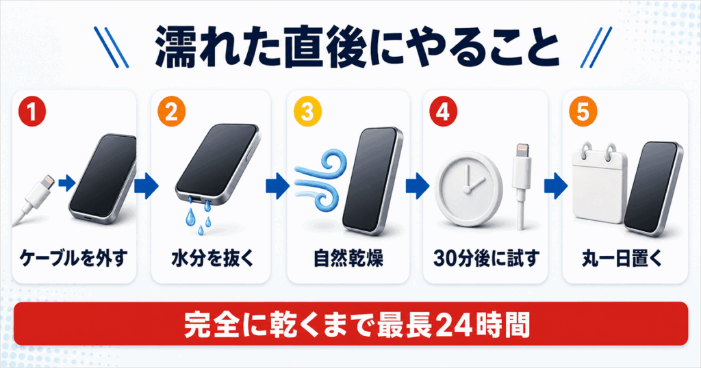 iPhoneが濡れた直後にやる7つの対処