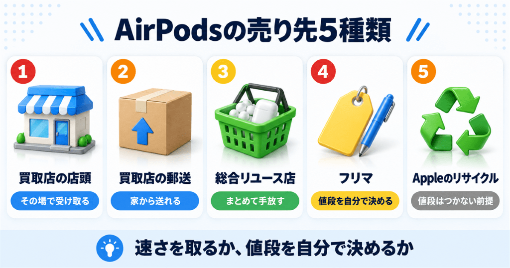 AirPodsの売り先5種類の違いを比べた早見表