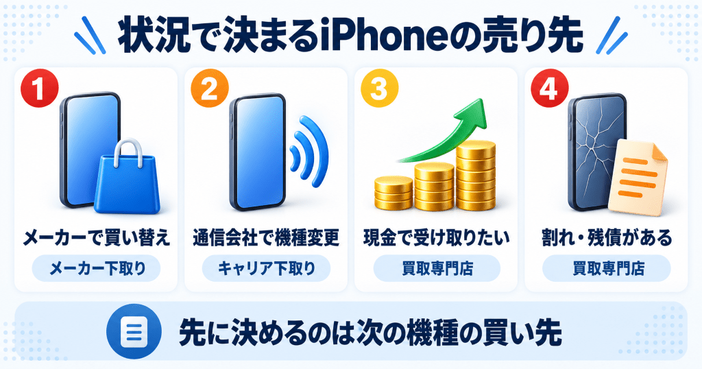 状況別に合うiPhoneの売り先の早見表