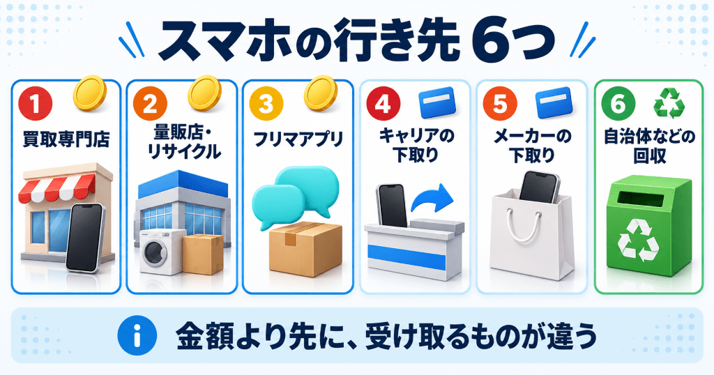 スマホを売るときの6つの行き先と受け取れるものの違い