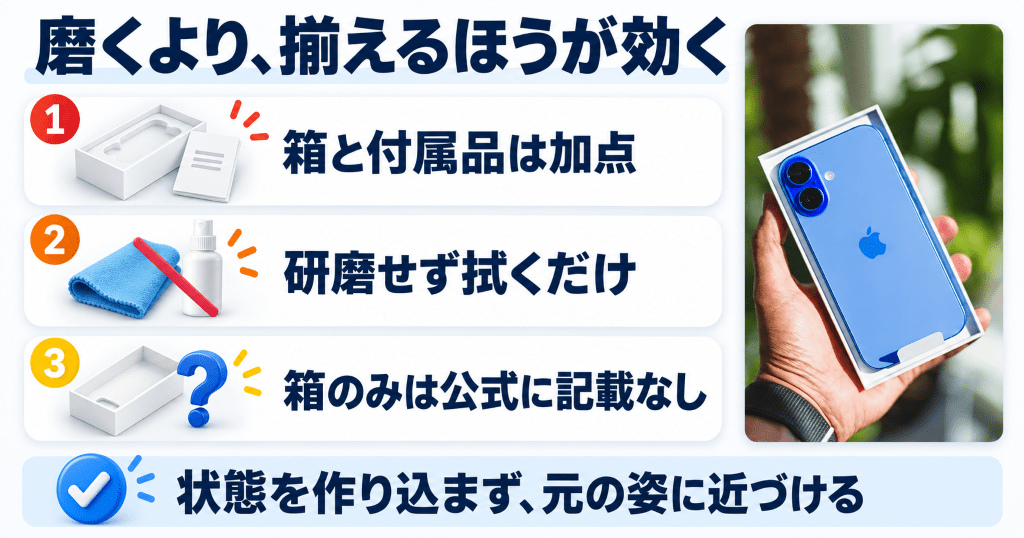 開封した化粧箱に収まったiPhoneを手に持っているところ