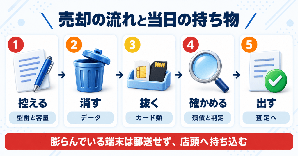 壊れたタブレットを申込みから入金まで売却する流れを示した図
