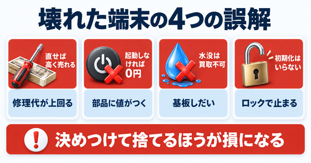 壊れたiPhoneの買取をめぐる4つの誤解