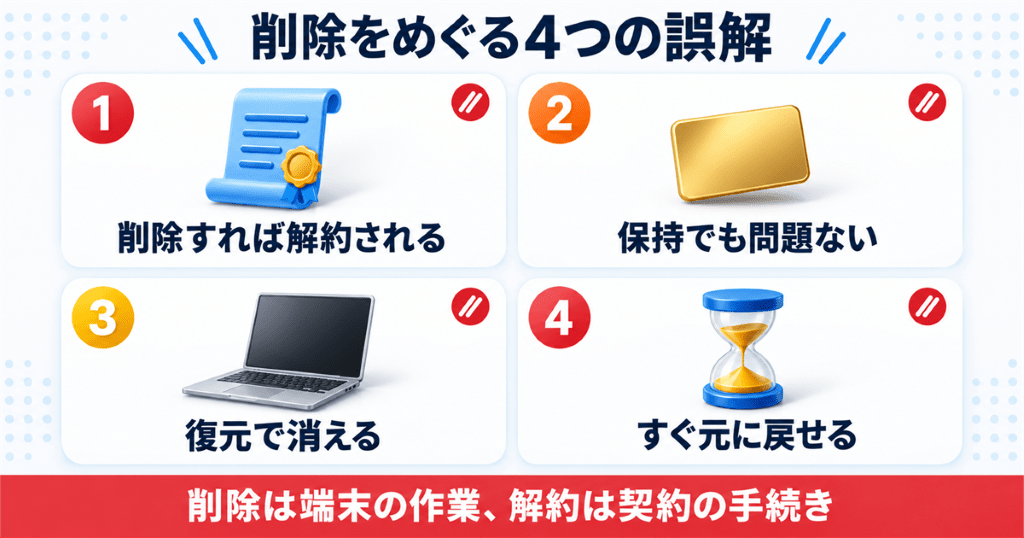 eSIMの削除について誤解されやすい4つのことを整理した図