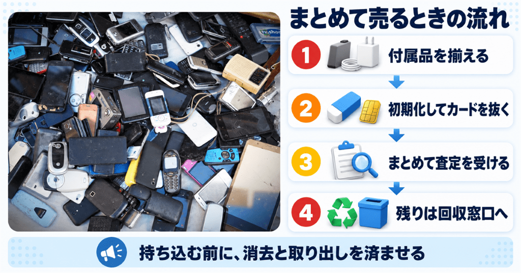 大量に集まった古い携帯電話を買取に出すときの流れ