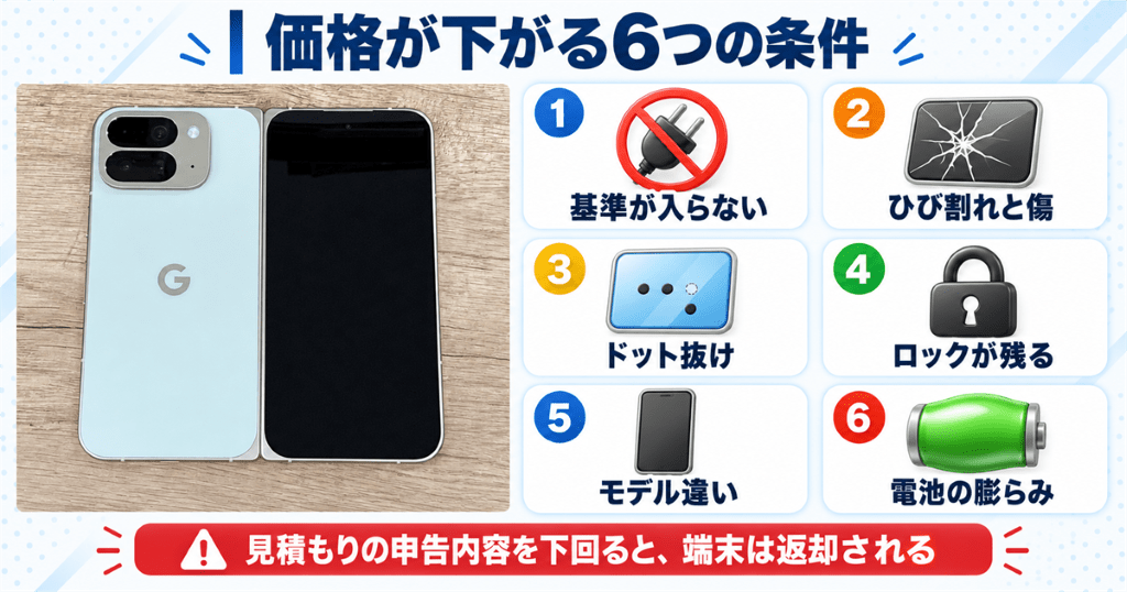 2台のPixelを並べて下取り価格が下がる条件を確認する図
