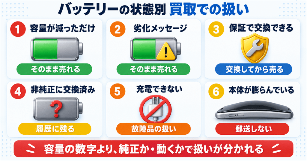 バッテリーの状態ごとにiPhone買取での扱いを整理した早見表
