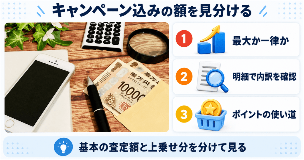 キャンペーン込みの額と基本の査定額を見分ける3つの観点