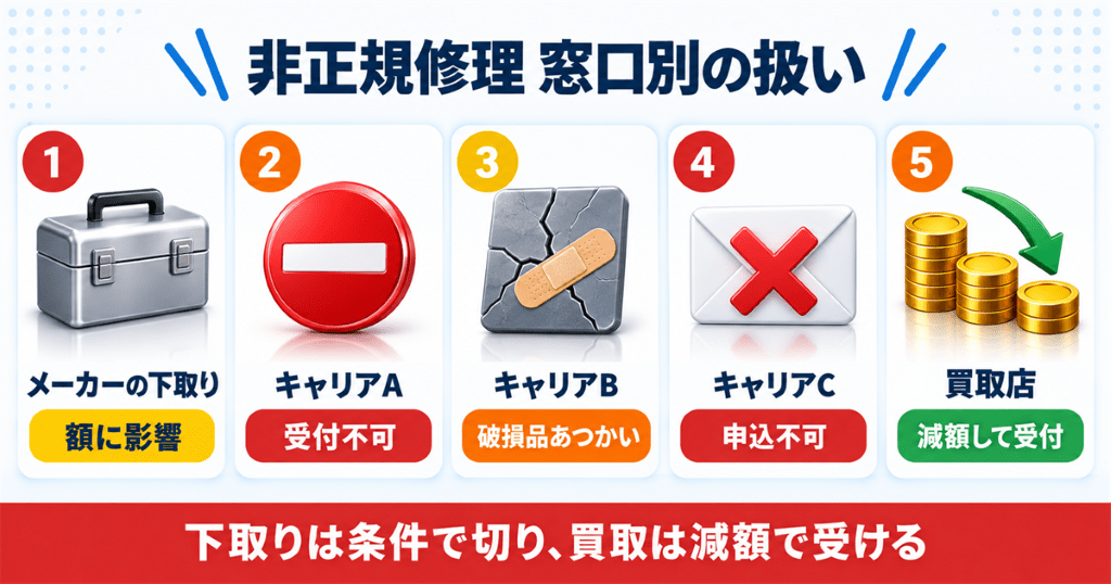 非正規修理したiPhoneが下取りと買取でどう扱われるかを整理した早見表