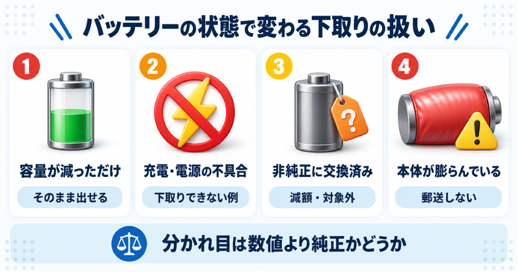 バッテリーの状態によって変わるiPhone下取りの扱いの早見表