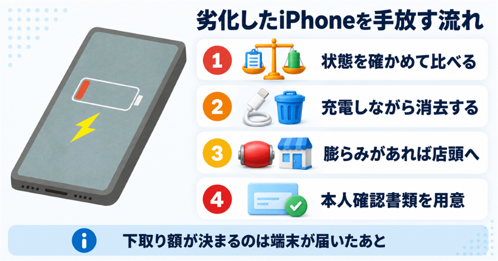 バッテリーが劣化したiPhoneを下取り・買取に出すときの流れ