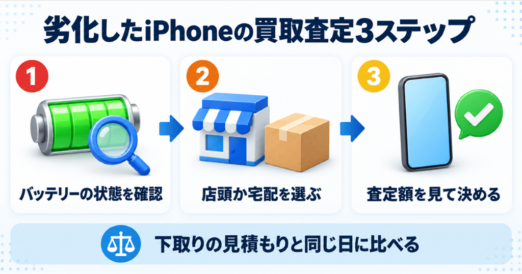 リンクサス買取でバッテリーが劣化したiPhoneの査定を申し込む流れ