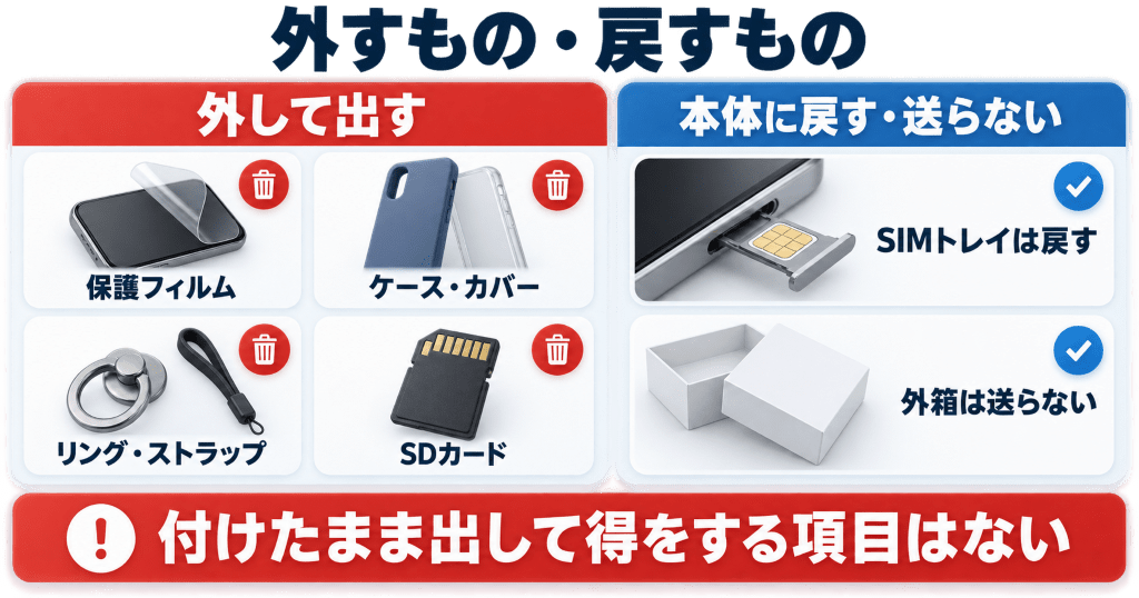 iPhone下取りでのフィルム・ケース・付属品の扱い早見表