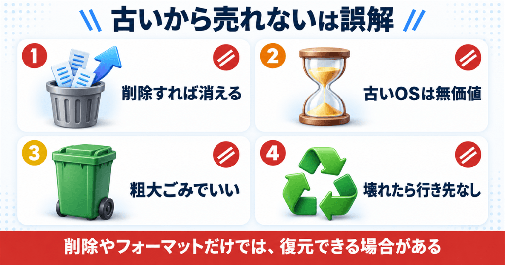 古いノートパソコンは売れないという誤解を4つ整理した図
