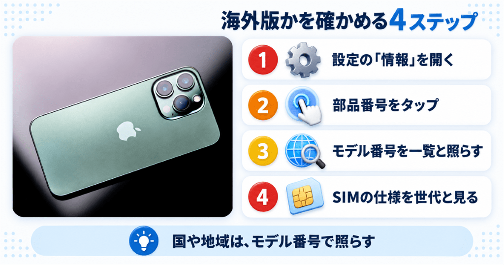 iPhoneの設定で部品番号とモデル番号を確かめる手順