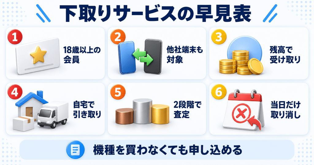 楽天モバイルのスマホ下取りサービスの条件を一覧にした早見表