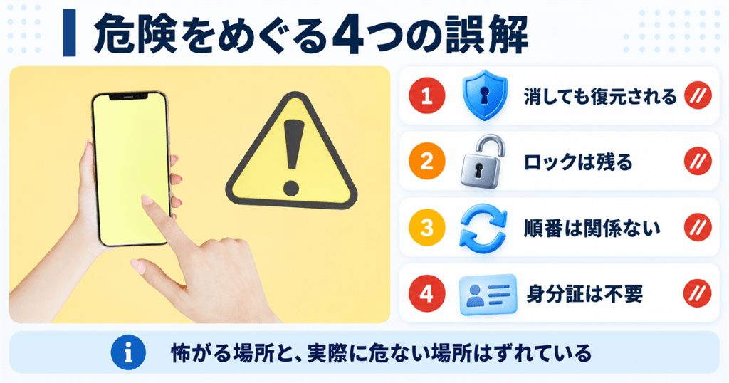 スマホ売却の危険について誤解されやすい4つのことを整理した図
