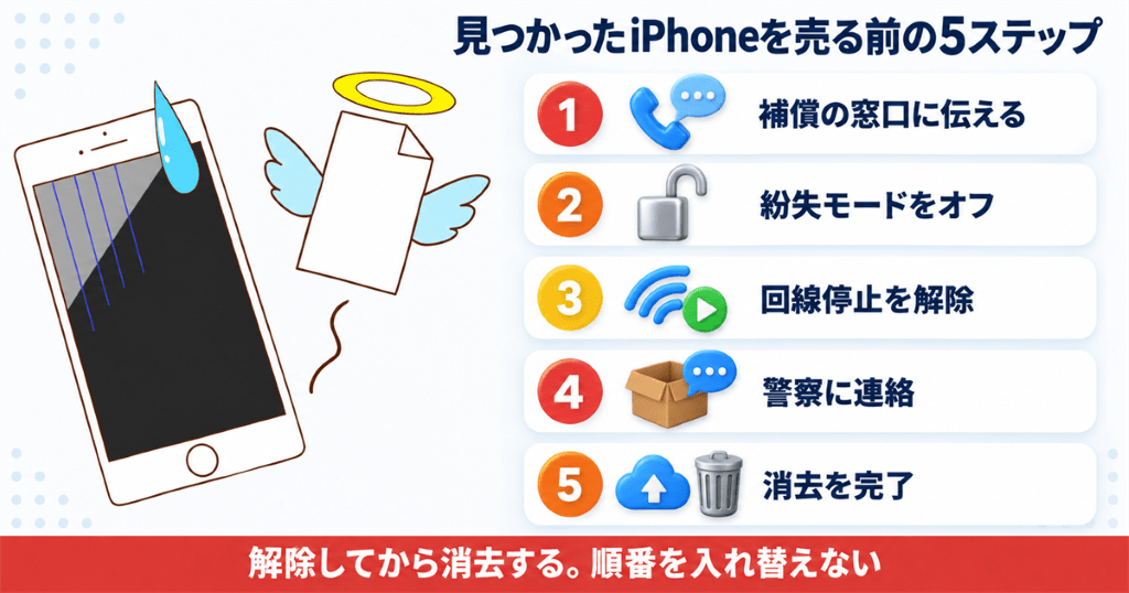 紛失したiPhoneが見つかったあと、売る前に解除と消去を進める手順