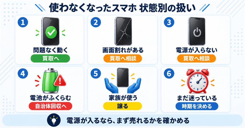 使わなくなったスマホを状態別にどう扱うかの早見表