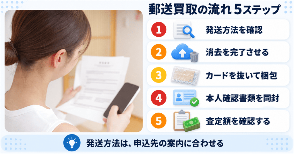 郵送買取に出すときの流れと必要書類を確認している場面