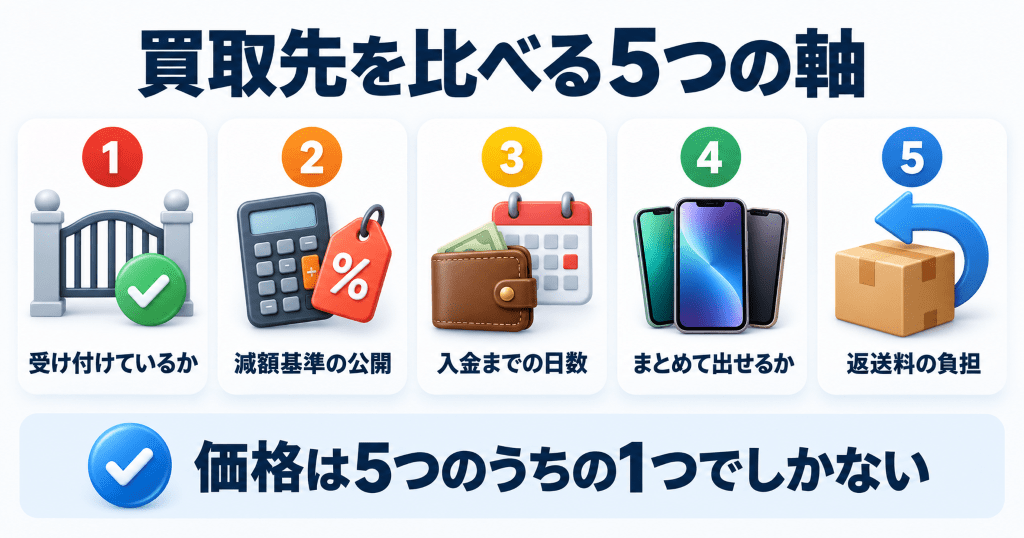 スマホの買取先を比べるときに見る5つの軸
