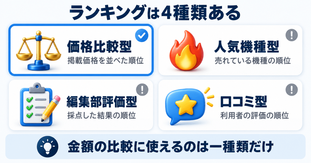 スマホ買取ランキング4種類とその根拠の早見表