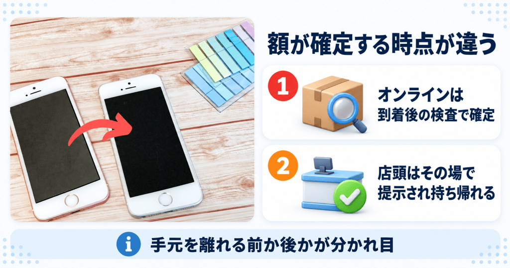 Apple下取りをオンラインと店頭で出した場合の流れと額が確定する時点の違い