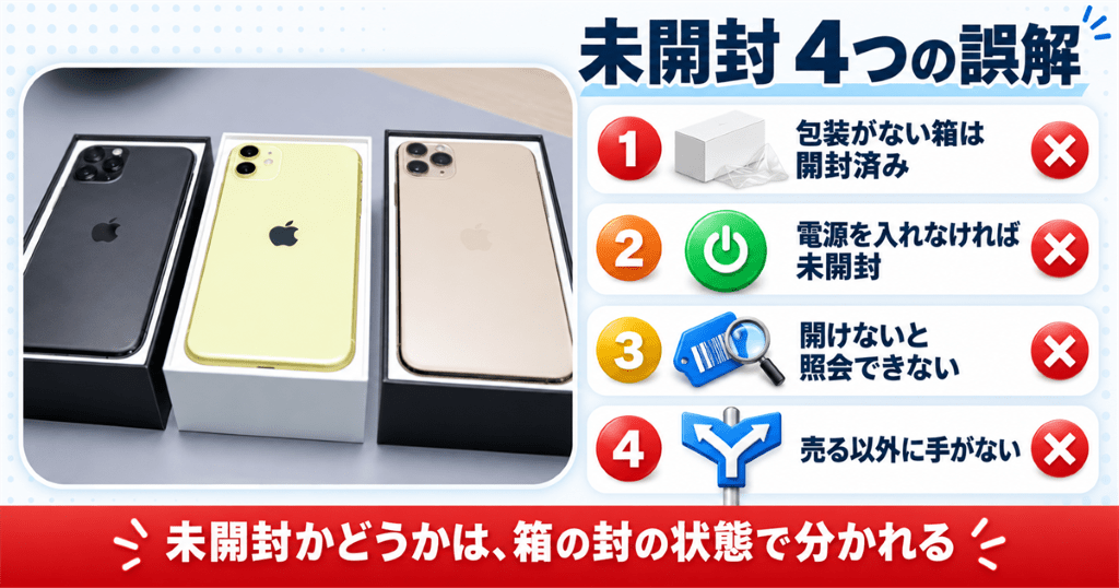 開封された3つの箱に収まったiPhone。開けた箱は未開封の区分には戻らない