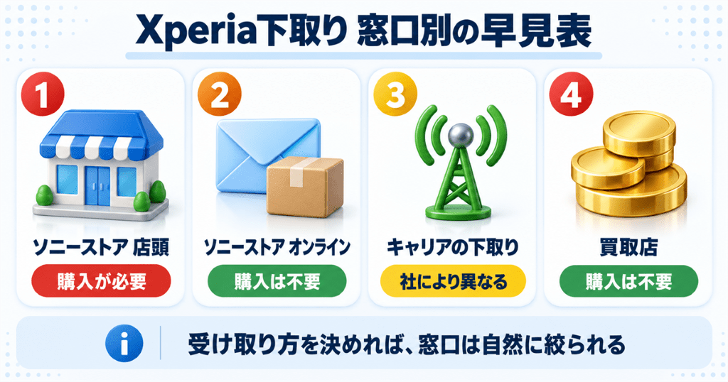 Xperiaを下取りに出す3つの窓口と受け取り方の違いを整理した早見表