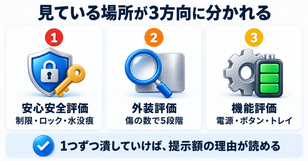 ヤマダデンキの安心安全評価・外装評価・機能評価の3つの査定基準