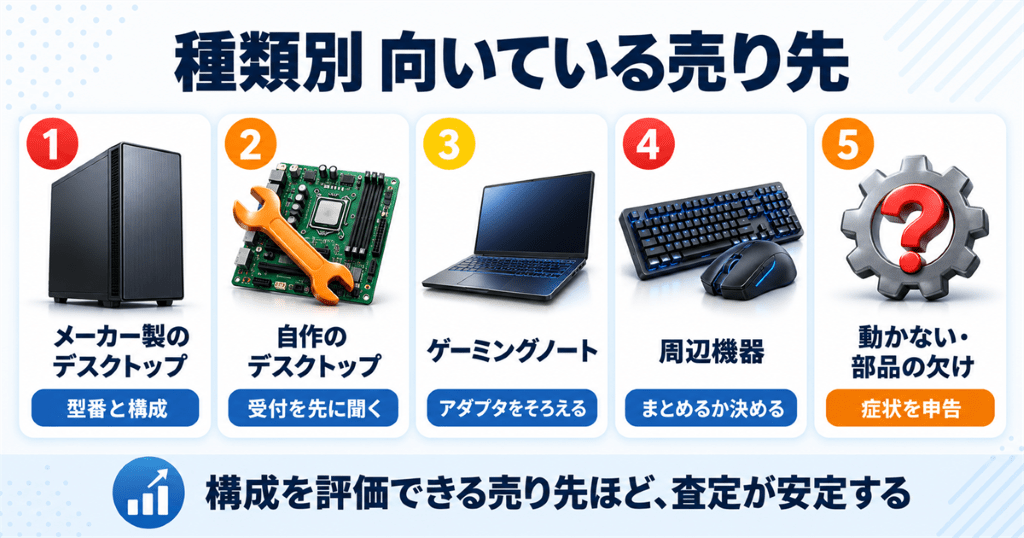 ゲーミングPCの種類ごとに向いている売り先と準備を整理した早見表